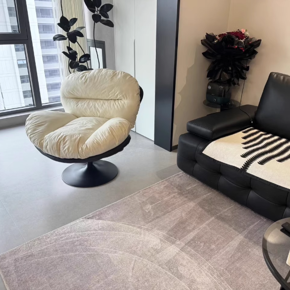 Contemporary Nordic Cat-Scratch Leather Metal Curved Round-Base Swivel Lounge Chair With Backrest For Living Room