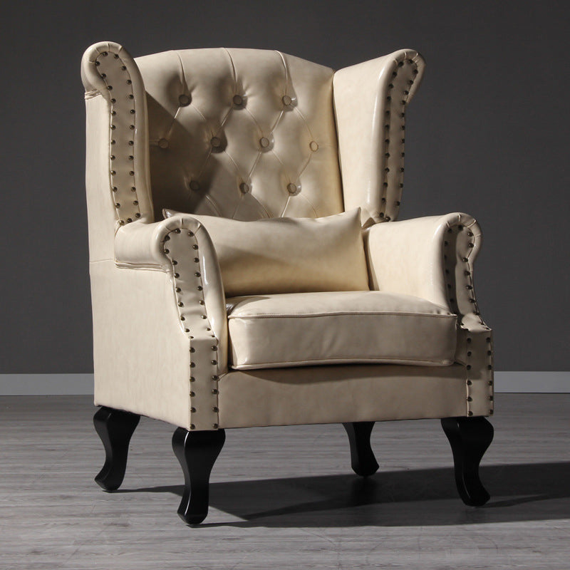 Traditional Vintage Rectangular PU Leather Suede Fabric Solid Wood Accent Chair Backrest Armrest For Living Room