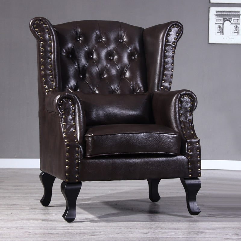 Traditional Vintage Rectangular PU Leather Suede Fabric Solid Wood Accent Chair Backrest Armrest For Living Room