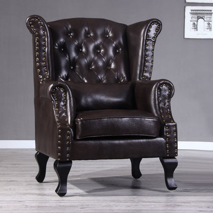 Traditional Vintage Rectangular PU Leather Suede Fabric Solid Wood Accent Chair Backrest Armrest For Living Room