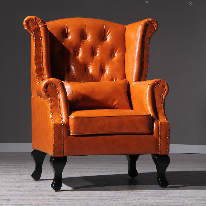 Traditional Vintage Rectangular PU Leather Suede Fabric Solid Wood Accent Chair Backrest Armrest For Living Room