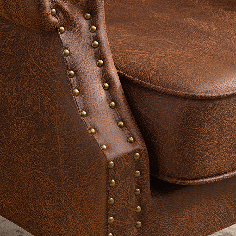 Traditional Vintage Rectangular PU Leather Suede Fabric Solid Wood Accent Chair Backrest Armrest For Living Room