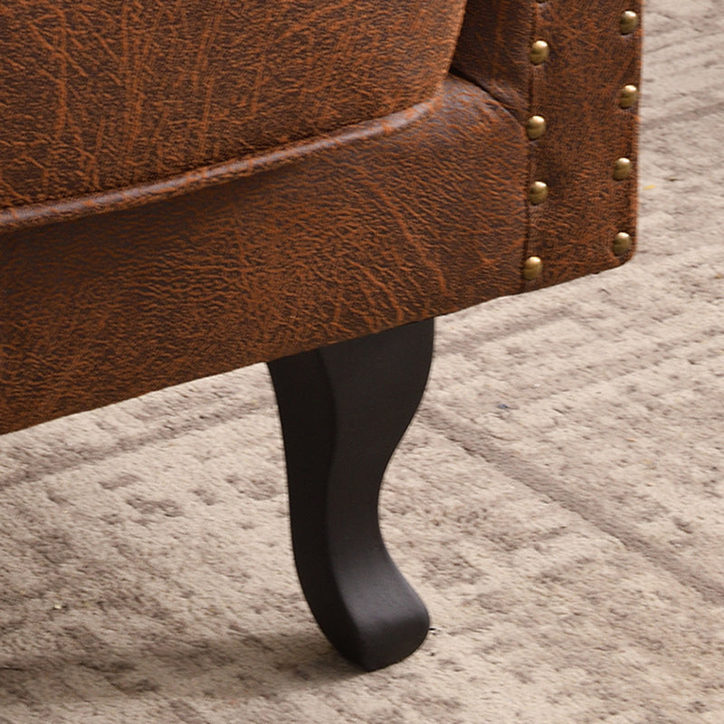 Traditional Vintage Rectangular PU Leather Suede Fabric Solid Wood Accent Chair Backrest Armrest For Living Room