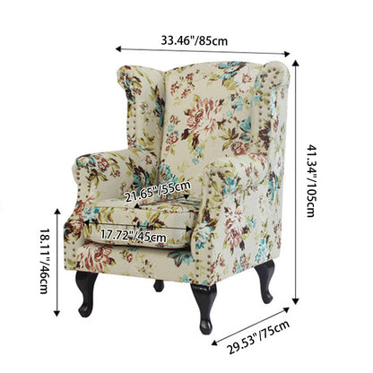 Traditional Vintage Rectangular PU Leather Suede Fabric Solid Wood Accent Chair Backrest Armrest For Living Room