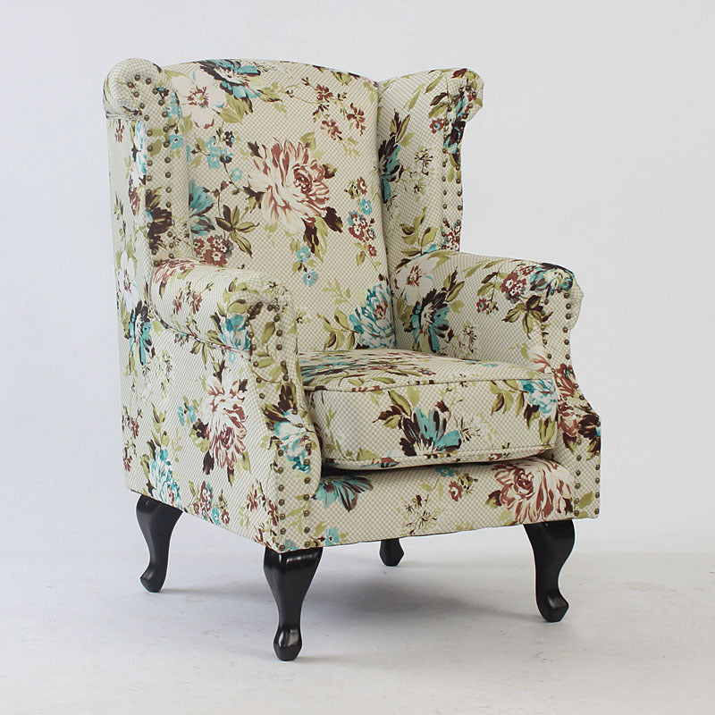 Traditional Vintage Rectangular PU Leather Suede Fabric Solid Wood Accent Chair Backrest Armrest For Living Room