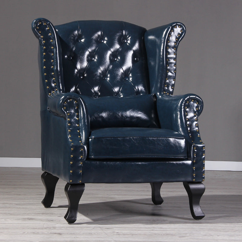 Traditional Vintage Rectangular PU Leather Suede Fabric Solid Wood Accent Chair Backrest Armrest For Living Room