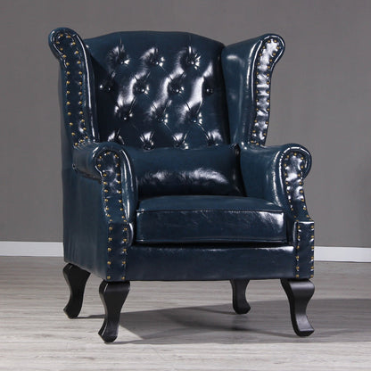Traditional Vintage Rectangular PU Leather Suede Fabric Solid Wood Accent Chair Backrest Armrest For Living Room