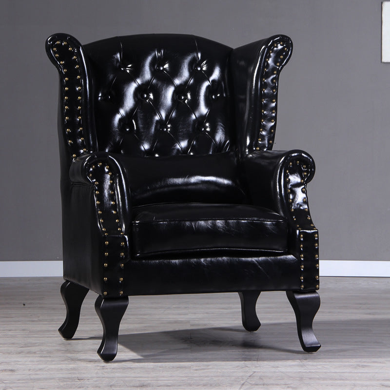 Traditional Vintage Rectangular PU Leather Suede Fabric Solid Wood Accent Chair Backrest Armrest For Living Room