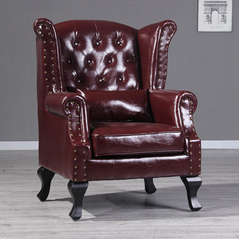 Traditional Vintage Rectangular PU Leather Suede Fabric Solid Wood Accent Chair Backrest Armrest For Living Room