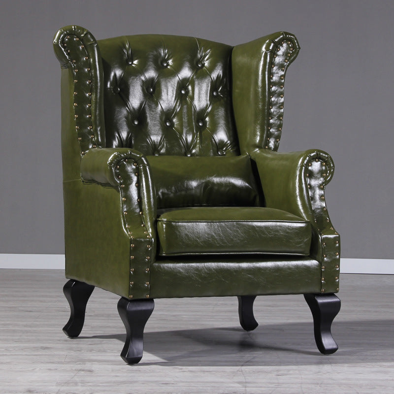 Traditional Vintage Rectangular PU Leather Suede Fabric Solid Wood Accent Chair Backrest Armrest For Living Room
