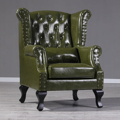 Traditional Vintage Rectangular PU Leather Suede Fabric Solid Wood Accent Chair Backrest Armrest For Living Room
