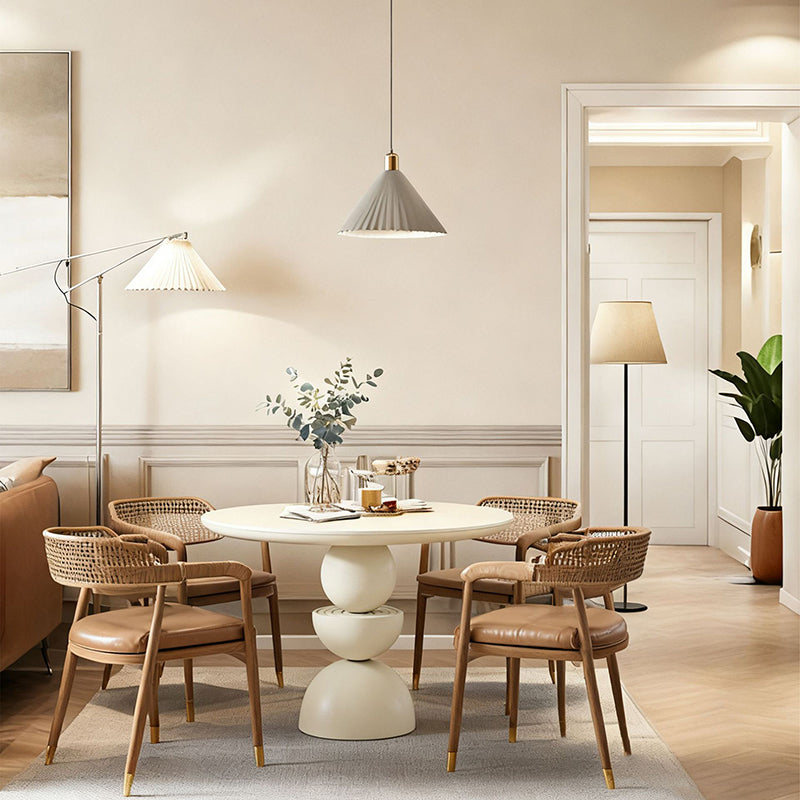 Modern Minimalist Fiberglass Round Dining Table For 4/8 Seats