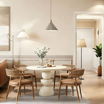 Modern Minimalist Fiberglass Round Dining Table For 4/8 Seats