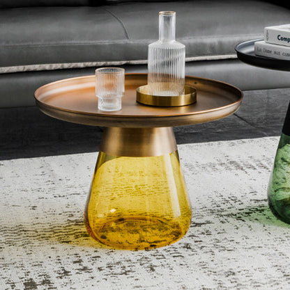 Contemporary Scandinavian Round Drop Metal Glass Coffee Table 1-Tray Storage For Living Room