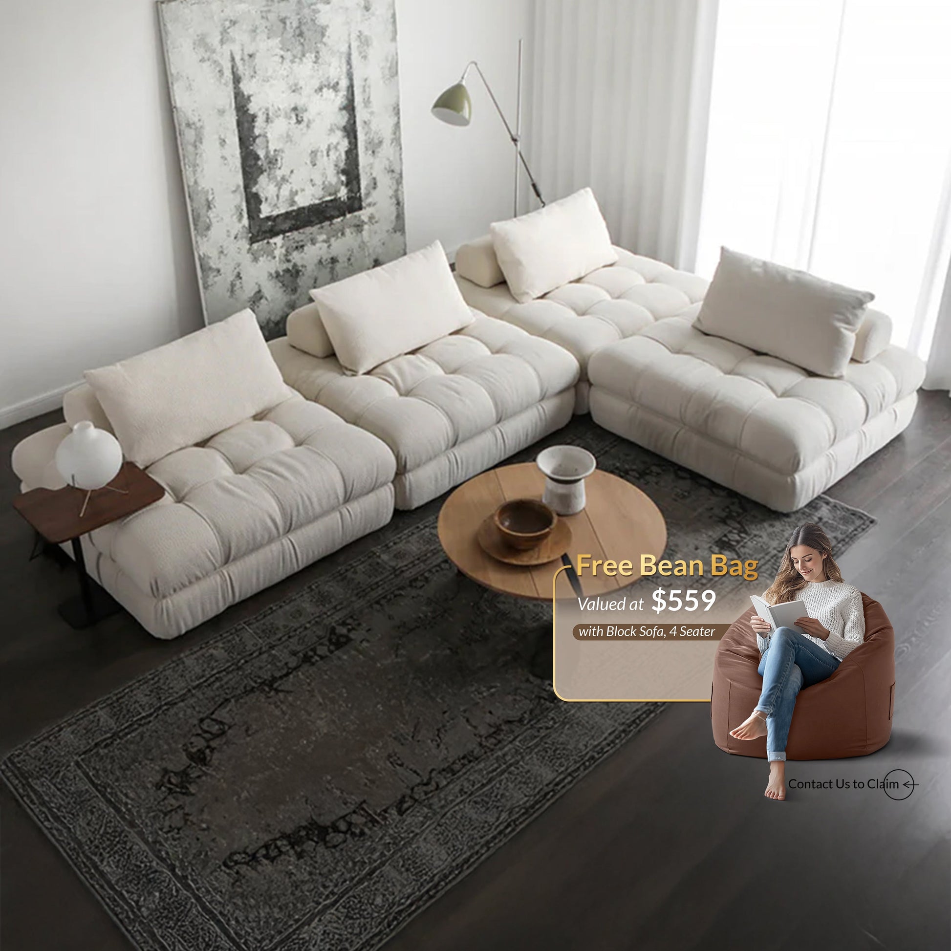 Block Modular White Sectional-White