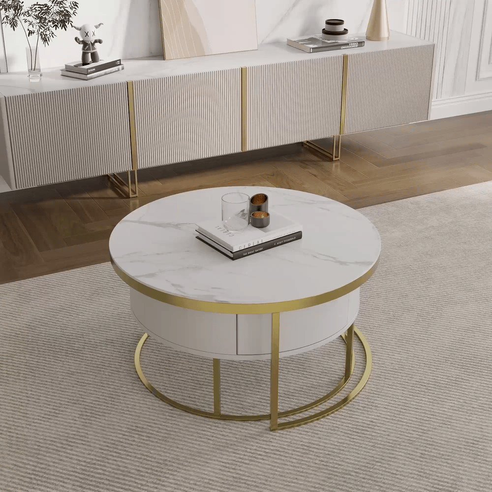 Cassandra Common Nesting Round Coffee Table with Drawers