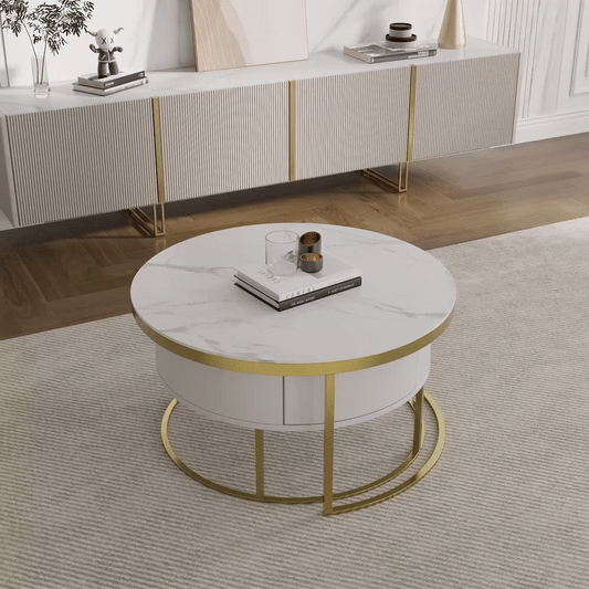 Cassandra Common Nesting Round Coffee Table with Drawers