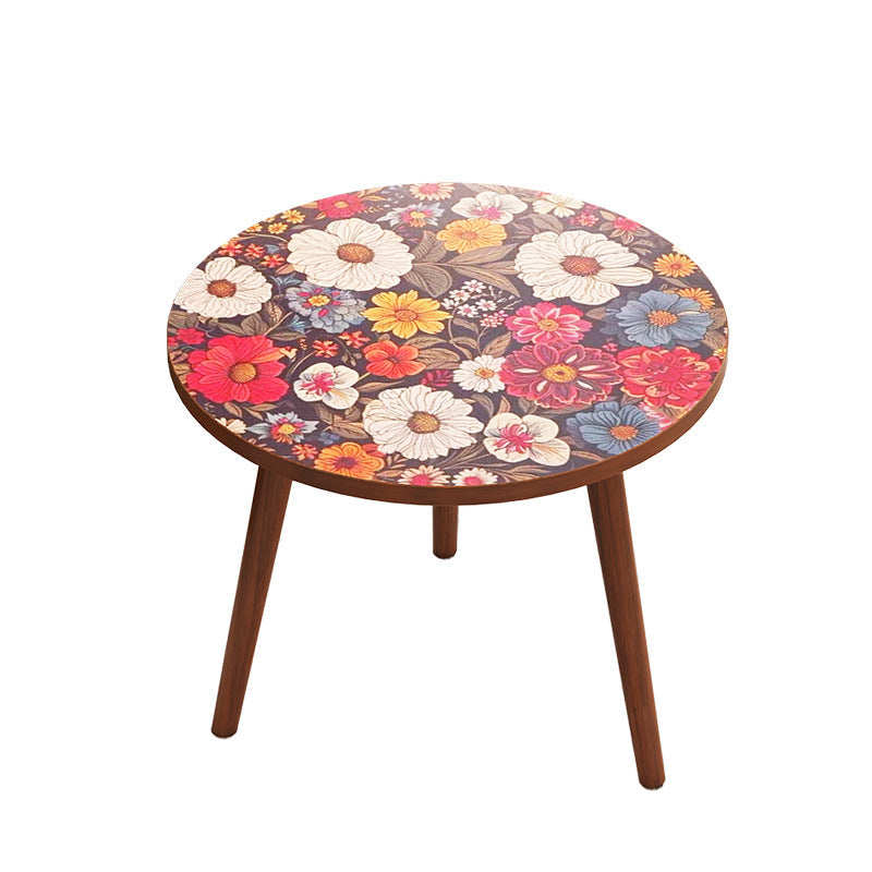 Traditional Vintage Round Floral Pattern Solid Wood Coffee Table 3-Legs For Living Room