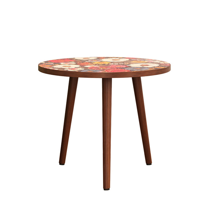 Traditional Vintage Round Floral Pattern Solid Wood Coffee Table 3-Legs For Living Room