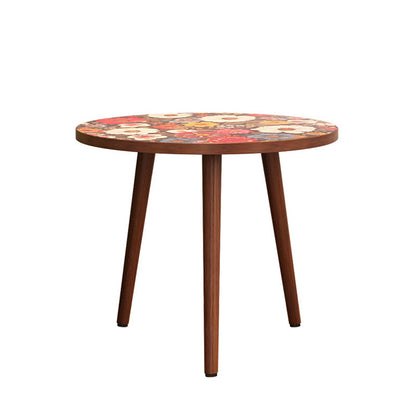 Traditional Vintage Round Floral Pattern Solid Wood Coffee Table 3-Legs For Living Room
