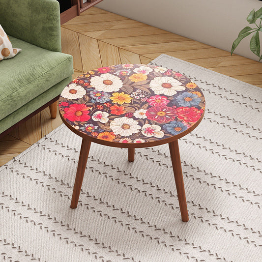 Traditional Vintage Round Floral Pattern Solid Wood Coffee Table 3-Legs For Living Room
