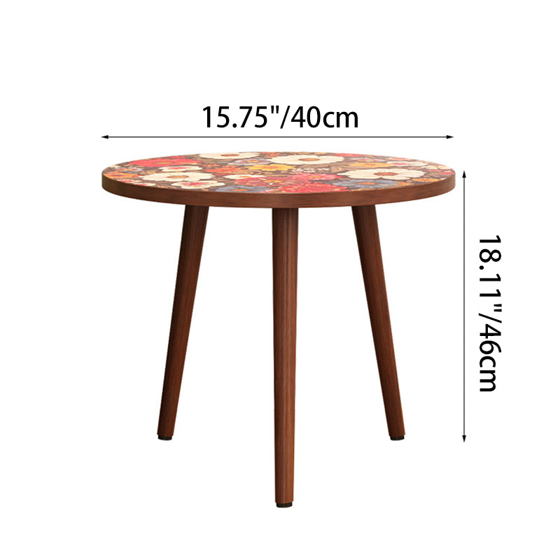 Traditional Vintage Round Floral Pattern Solid Wood Coffee Table 3-Legs For Living Room