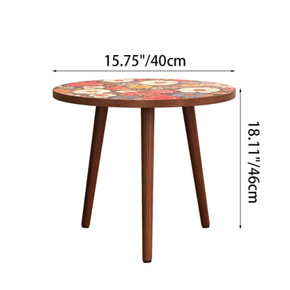 Traditional Vintage Round Floral Pattern Solid Wood Coffee Table 3-Legs For Living Room