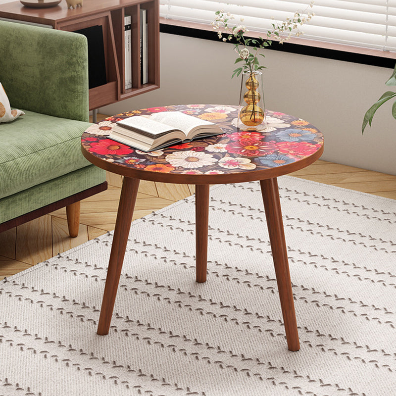 Traditional Vintage Round Floral Pattern Solid Wood Coffee Table 3-Legs For Living Room