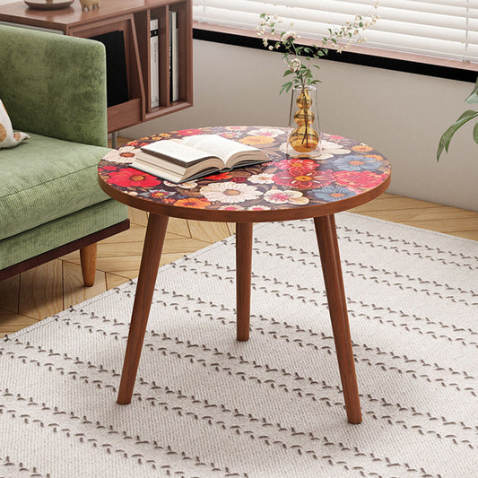 Traditional Vintage Round Floral Pattern Solid Wood Coffee Table 3-Legs For Living Room