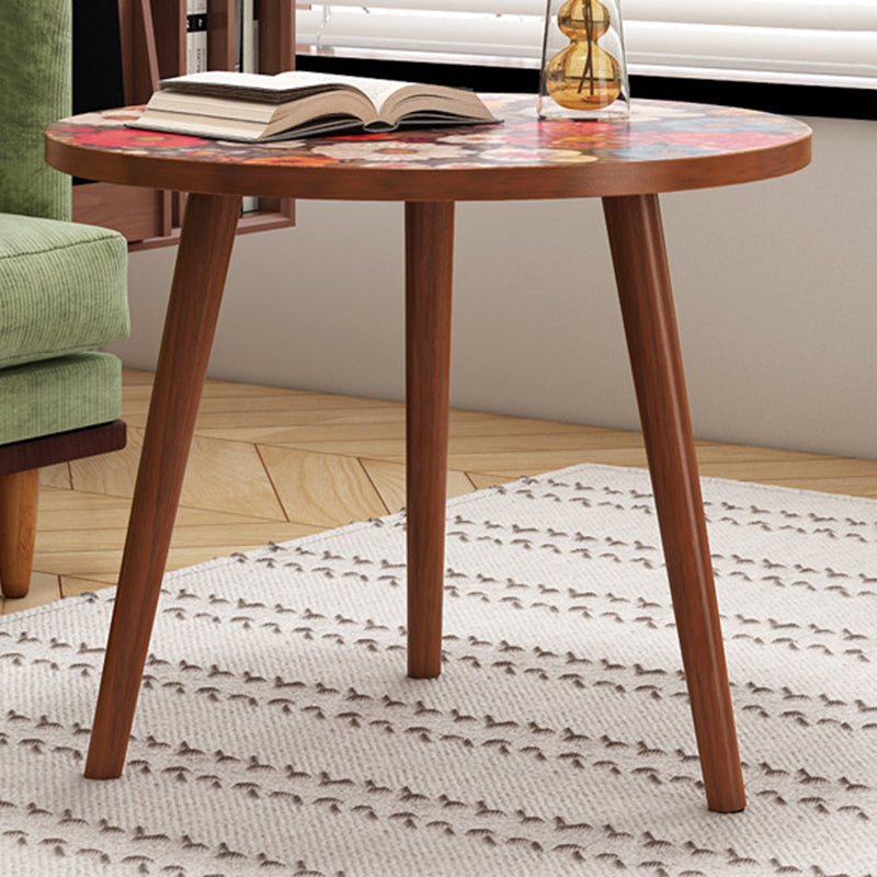 Traditional Vintage Round Floral Pattern Solid Wood Coffee Table 3-Legs For Living Room