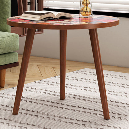 Traditional Vintage Round Floral Pattern Solid Wood Coffee Table 3-Legs For Living Room