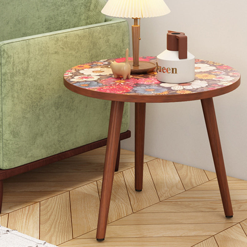 Traditional Vintage Round Floral Pattern Solid Wood Coffee Table 3-Legs For Living Room