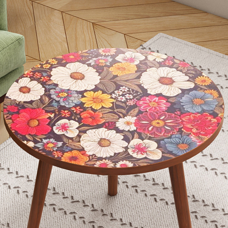 Traditional Vintage Round Floral Pattern Solid Wood Coffee Table 3-Legs For Living Room