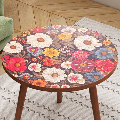 Traditional Vintage Round Floral Pattern Solid Wood Coffee Table 3-Legs For Living Room