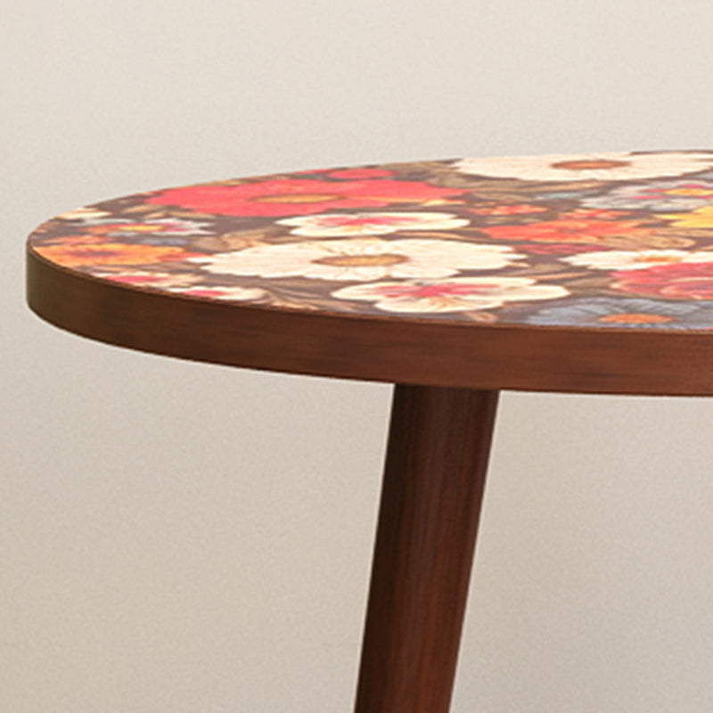 Traditional Vintage Round Floral Pattern Solid Wood Coffee Table 3-Legs For Living Room