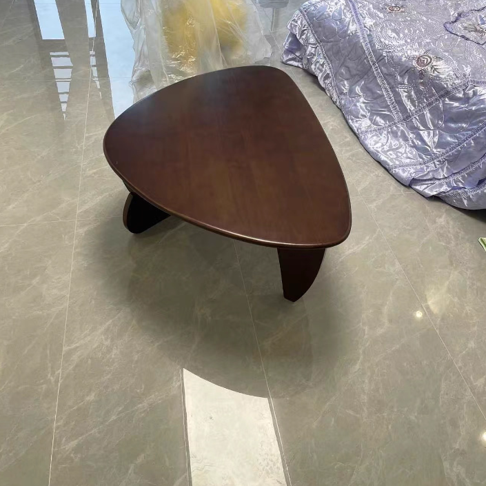 Traditional Japanese Rubberwood Rounded Triangle Coffee Table 1-Tier For Living Room