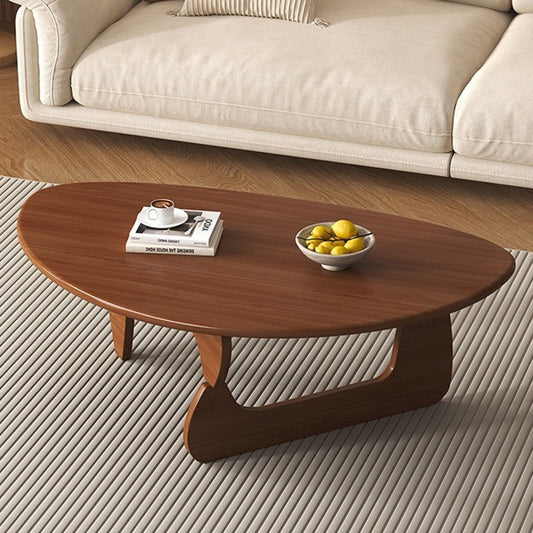 Traditional Japanese Rubberwood Rounded Triangle Coffee Table 1-Tier For Living Room