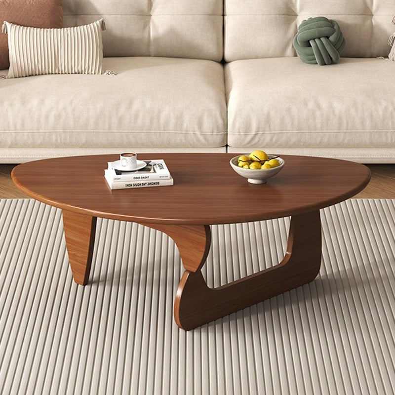 Traditional Japanese Rubberwood Rounded Triangle Coffee Table 1-Tier For Living Room