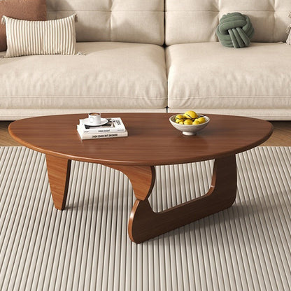 Traditional Japanese Rubberwood Rounded Triangle Coffee Table 1-Tier For Living Room