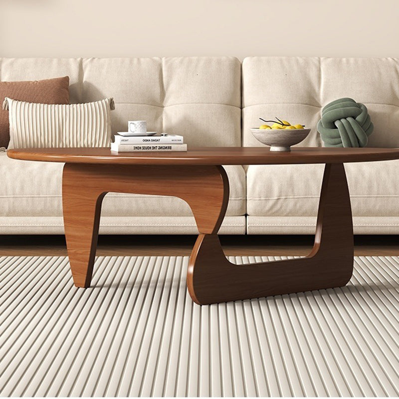 Traditional Japanese Rubberwood Rounded Triangle Coffee Table 1-Tier For Living Room