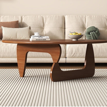 Traditional Japanese Rubberwood Rounded Triangle Coffee Table 1-Tier For Living Room