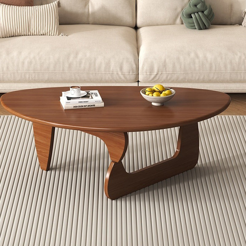 Traditional Japanese Rubberwood Rounded Triangle Coffee Table 1-Tier For Living Room
