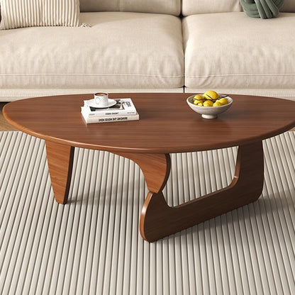 Traditional Japanese Rubberwood Rounded Triangle Coffee Table 1-Tier For Living Room