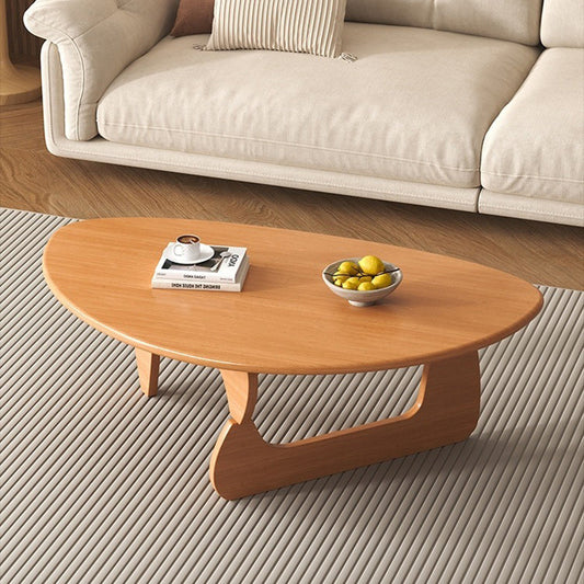 Traditional Japanese Rubberwood Rounded Triangle Coffee Table 1-Tier For Living Room