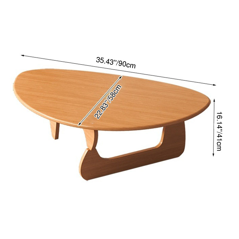 Traditional Japanese Rubberwood Rounded Triangle Coffee Table 1-Tier For Living Room