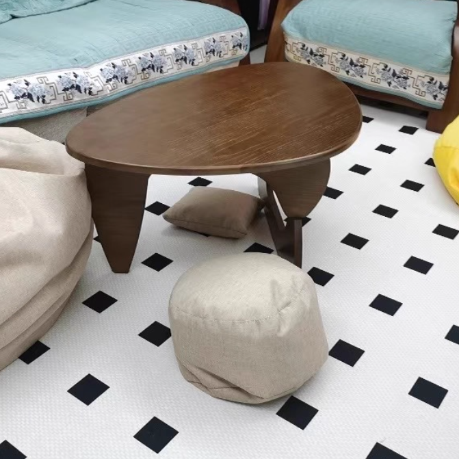 Traditional Japanese Rubberwood Rounded Triangle Coffee Table 1-Tier For Living Room