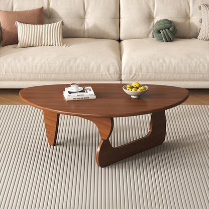 Traditional Japanese Rubberwood Rounded Triangle Coffee Table 1-Tier For Living Room