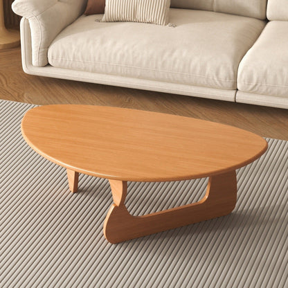Traditional Japanese Rubberwood Rounded Triangle Coffee Table 1-Tier For Living Room