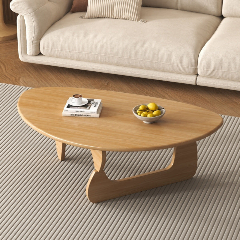 Traditional Japanese Rubberwood Rounded Triangle Coffee Table 1-Tier For Living Room