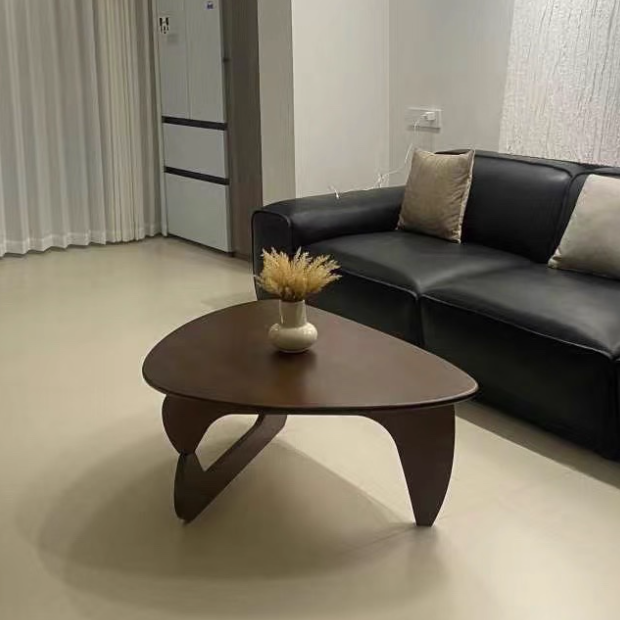 Traditional Japanese Rubberwood Rounded Triangle Coffee Table 1-Tier For Living Room